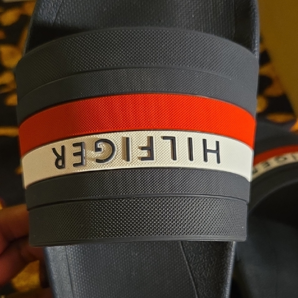Tommy Hilfiger Gray and Red Sandals Sporty Design